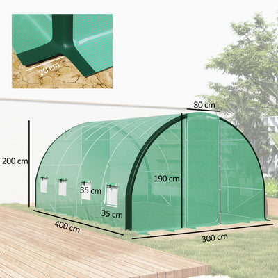 Outsunny 4 x 3(m) Polytunnel Greenhouse, with Windows and Doors - Green 