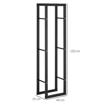HOMCOM Metal Firewood Log Holder Tall Firewood Rack Indoor Outdoor Fireplace Wood Storage Shelf with Side Rails, Rust-Resistant, Black, 40W x 25D x 150H cm 