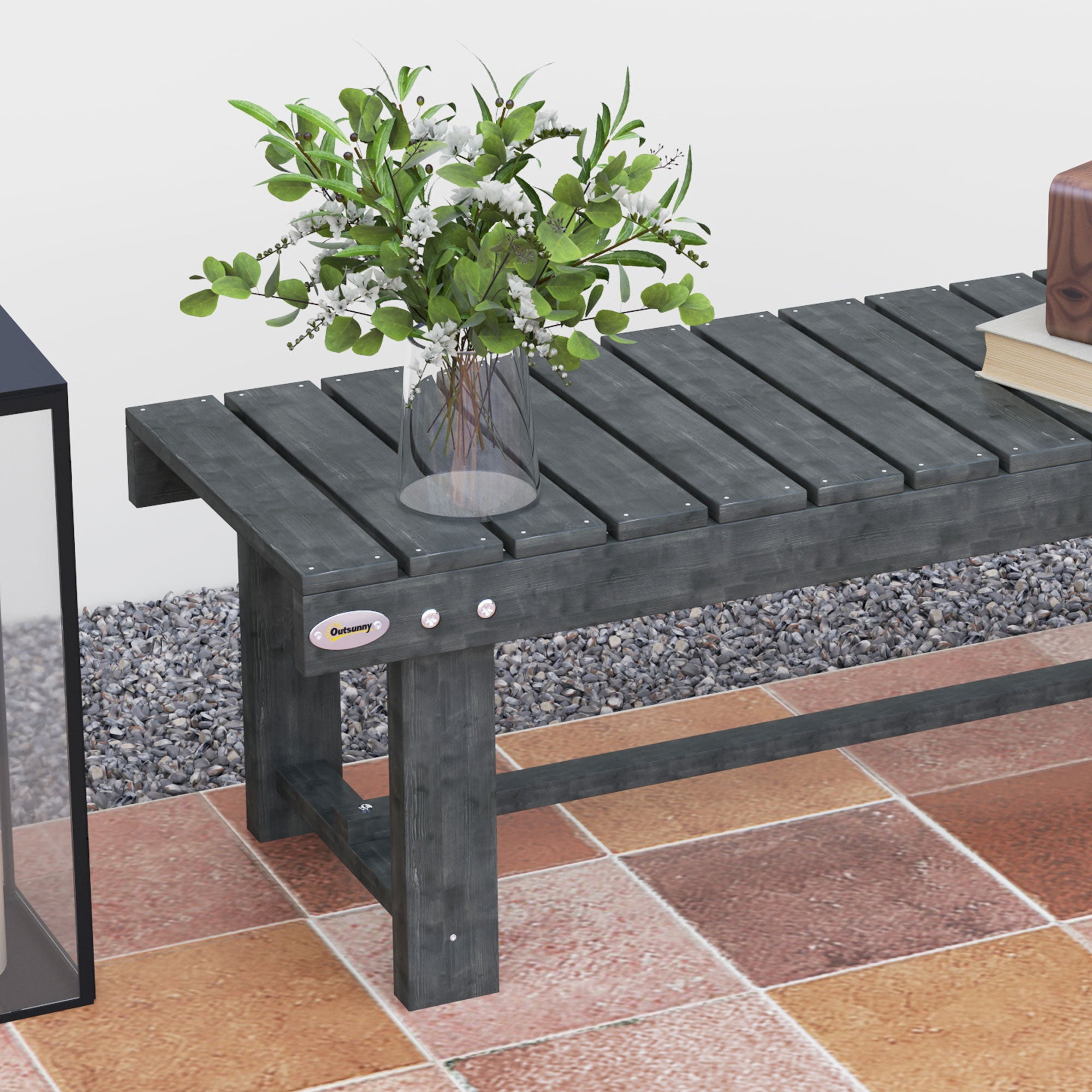 Outsunny 2-Seater Garden Wooden Bench, Grey 