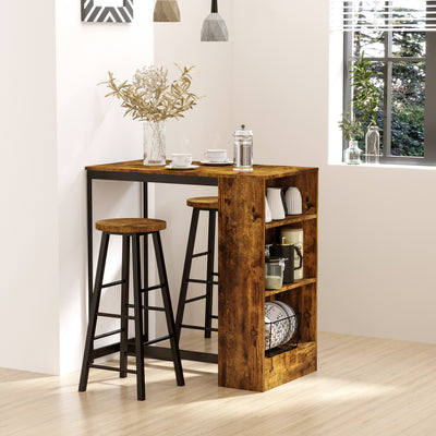 HOMCOM Industrial Bar Table Set for 2, 3 Pieces Pub Table and Bar Stools with Storage Shelf for Kitchen 