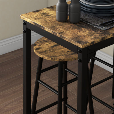 HOMCOM 3 Piece Bar Table Set with 2 Stools, Industrial Bar Table and Stool Set, Dining Table and Chair Set, Rustic Brown 