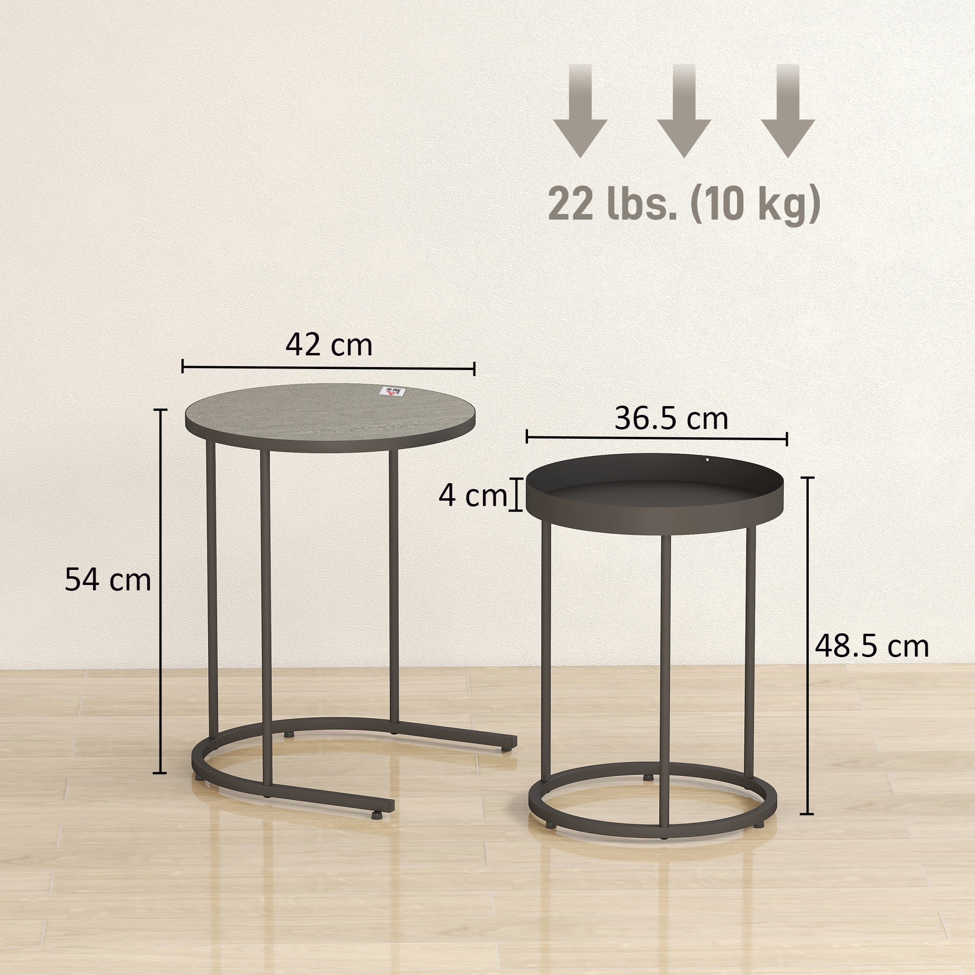 HOMCOM Set of Two Industrial Nesting Tables - Grey 