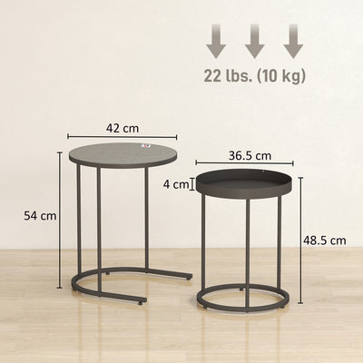 HOMCOM Set of Two Industrial Nesting Tables - Grey 