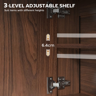 HOMCOM Bathroom Mirror Cabinet with Soft-Close Doors and Adjustable Shelf - Natural Wood Finish 
