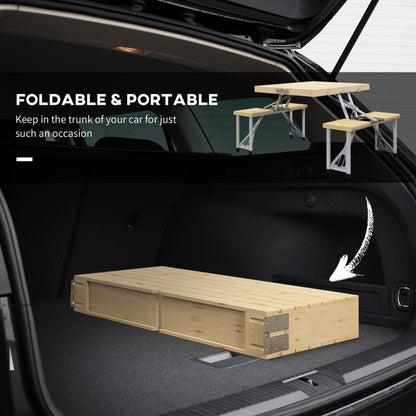 Outsunny Aluminium Frame Folding Picnic Table, Portable Camping Table and Chairs Set with Umbrella Hole 