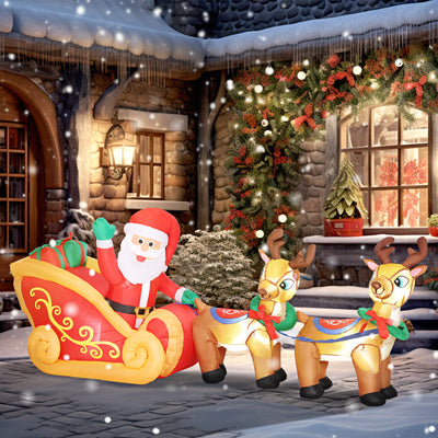 Outsunny 7.9ft Christmas Inflatable Santa on Sleigh with Two Reindeer, Outdoor Christmas Blow Up Decoration with Built-in LED Lights for Garden, Indoor Outdoor Home Decor 