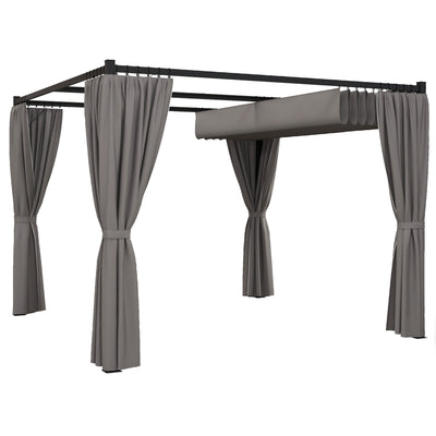 Outsunny 3 x 3m Moving Canopy Metal Pergola, with Curtains - Grey 