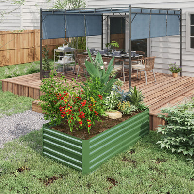 Outsunny Raised Beds for Garden, Galvanised Steel Outdoor Planters with Multi-reinforced Rods, 180 x 90 x 59 cm, Green 