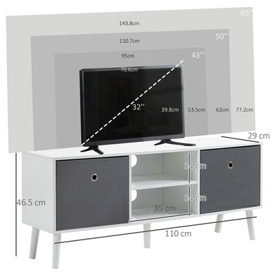 HOMCOM TV Cabinet Stand Unit for TVs up to 50'' with Foldable Drawers, Entertainment Centre for Living Room White 