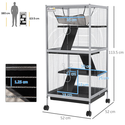 PawHut Small Animal Cage Pet Play House with Wheels Platforms Light Grey 