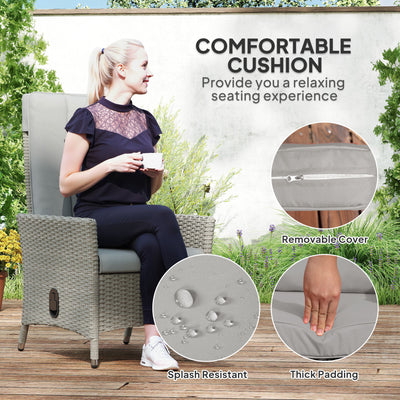 Outsunny 105°-150° Reclining Rattan Chair - Grey 