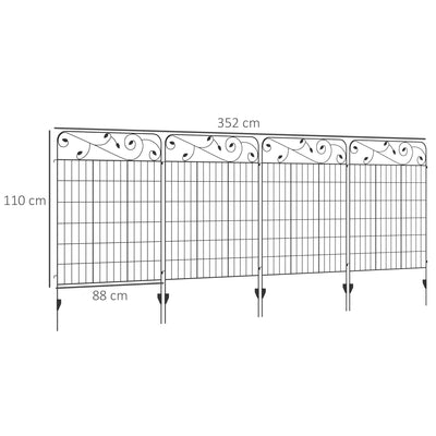 Outsunny Decorative Garden Fencing, 8PCs 43in x 23ft Outdoor Picket Fence Panels, Rustproof Metal Wire Landscape Flower Bed Border Edging Animal Barrier, Black 