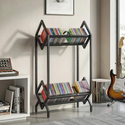 HOMCOM 50 CD Storage Rack, 2-Tier Metal CD Storage Unit, Free Standing, Easy to Assemble, Black 