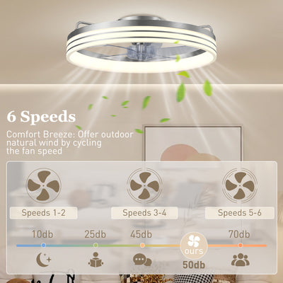 HOMCOM Ceiling Fans with Lights and Remote & App Control, 50cm LED Ceiling Fan Light with 3 Colour Temperatures, 6 Speed, Silver 