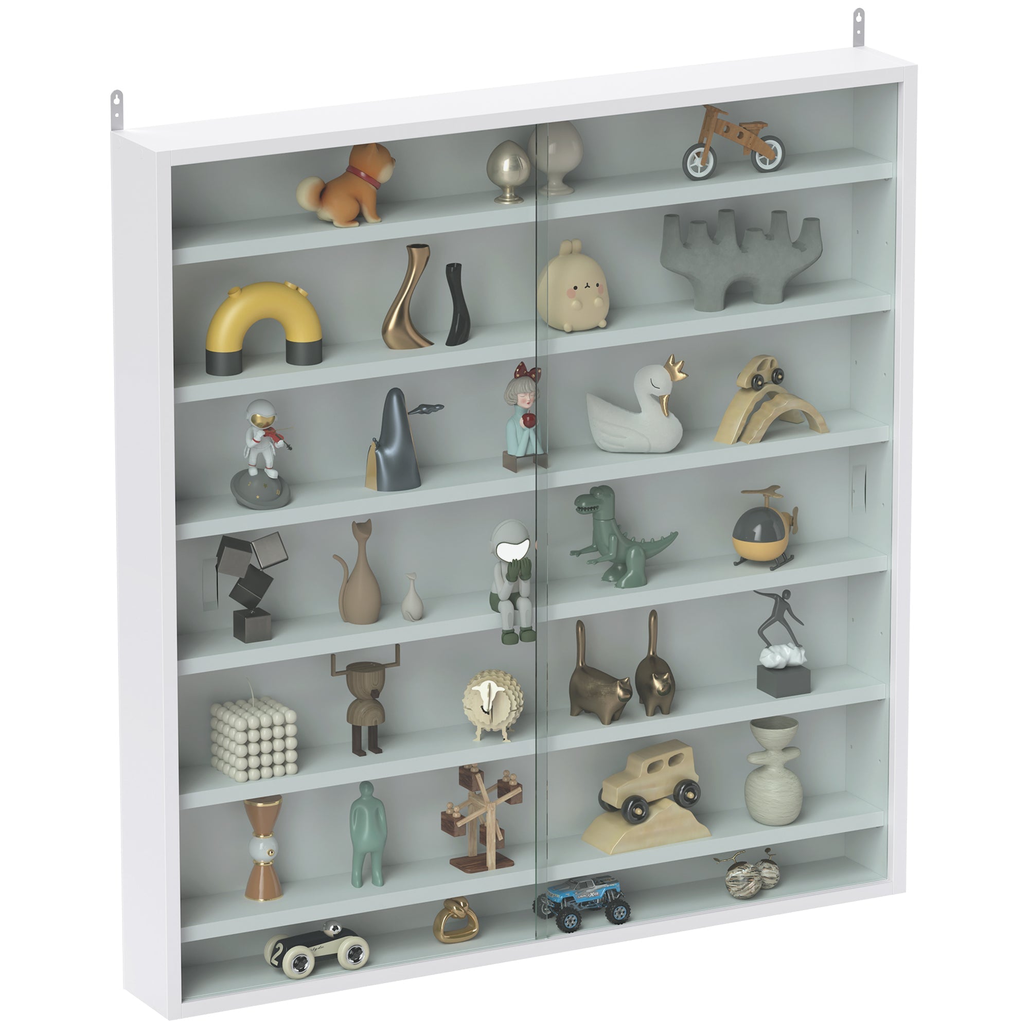 HOMCOM Six Shelf Display Cabinet, with Glass Doors - White 