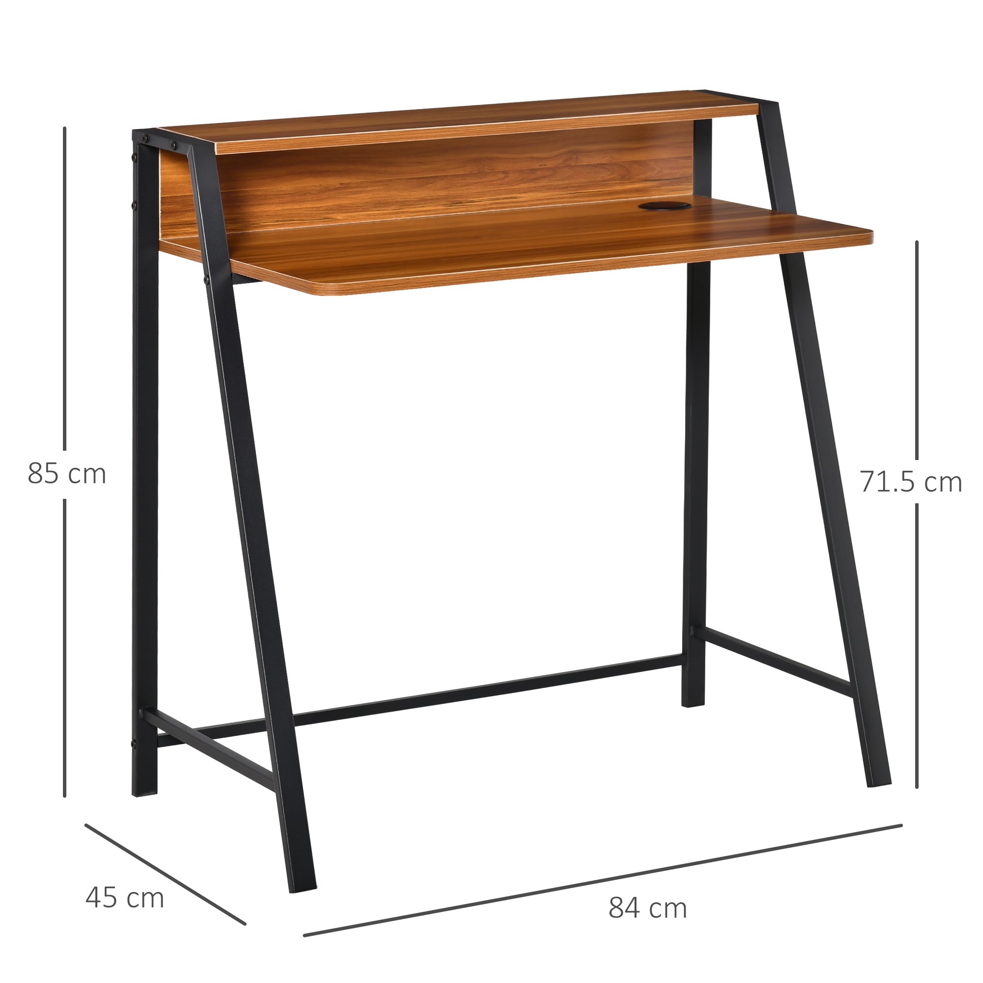 HOMCOM Writing Desk Computer Table Home Office PC Laptop Workstation Storage Shelf 84L x 45W cm Walnut 