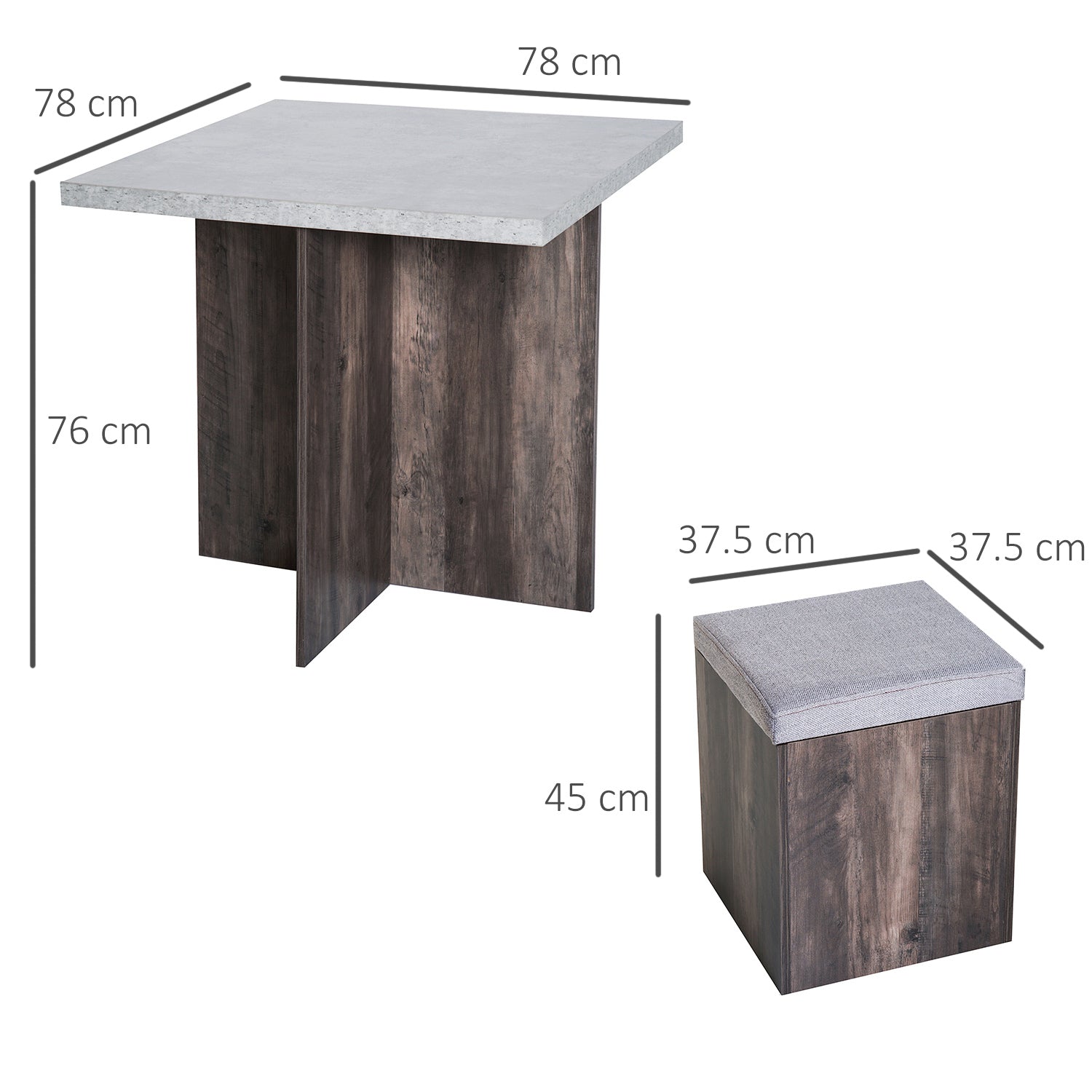 HOMCOM 5PC Dining Set Garden Patio Wooden Set 4 Storage Stools Footrest Ottoman with Cushions + 1 Table Space Saving Design Indoor Outdoor 