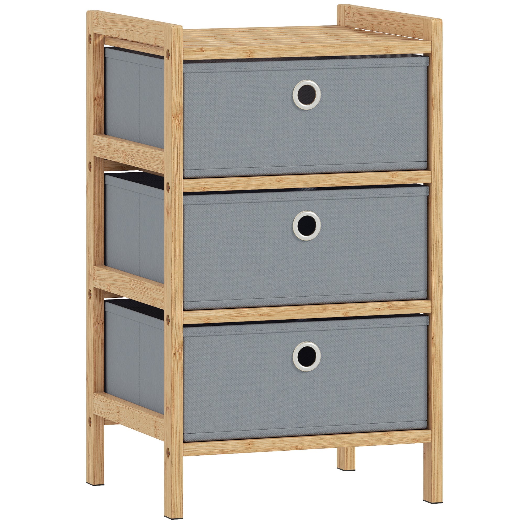 HOMCOM Chest of Drawers, 3 Fabric Drawers Narrow Dresser with Bamboo Frame, Light Grey 