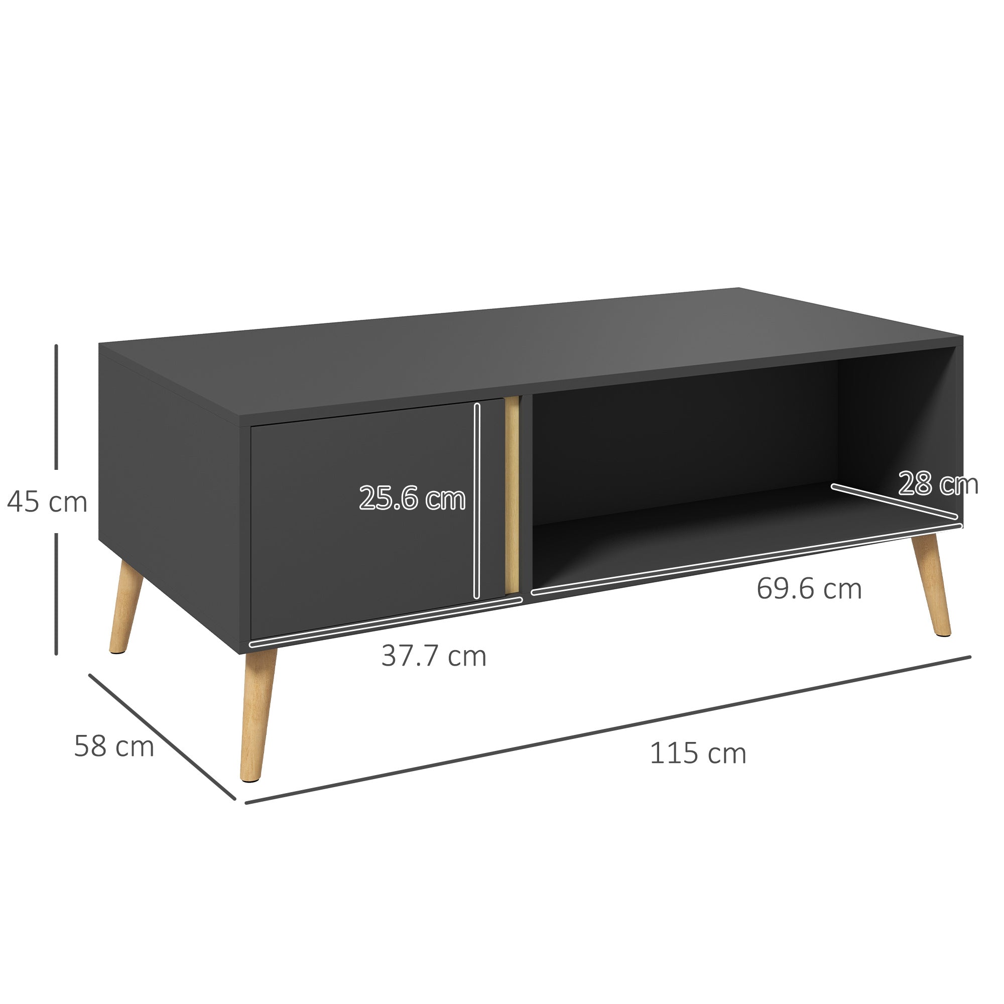 HOMCOM Coffee Table for Living Room, Modern Centre Table with Storage Compartments and Cabinets, Rectangular Side Table, 115x 58x 45cm, Grey 
