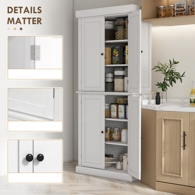 HOMCOM Freestanding Kitchen Cupboard with 4 Doors, Storage Cabinet with 6-Tier Shelving and 4 Adjustable Shelves, White 