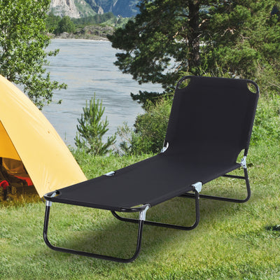Outsunny Foldable Sun Lounger with 5-Position Adjustable Backrest, Outdoor Portable Recliner Chaise Lounge Chair with Breathable Mesh Fabric, Black 