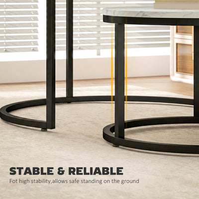 HOMCOM Set of Two Marble-Effect Stacking Tables - White 