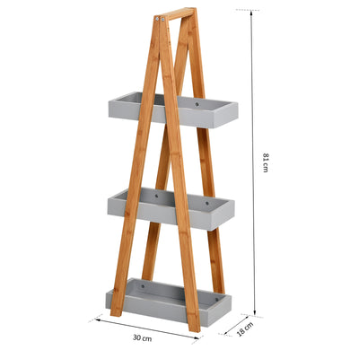 kleankin Bathroom Storage Shelves, 3-Tier Slim Shelving Unit, Freestanding Bamboo Shelf Unit, A Frame Space Saver Toilet Rack, Natural 
