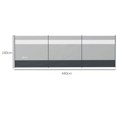 Outsunny Camping Windbreaker with Clear Windows, Carry Bag and Steel Poles, for Beach Caravan Campervan, 440 x 140cm, Grey 