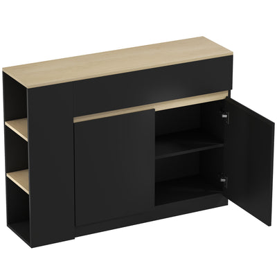 HOMCOM Sideboard, Storage Cabinet with Adjustable Shelf, 2 Drawers, 3 Open Shelves, Black 