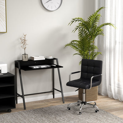 HOMCOM Home Office Chair and Computer Desk Set, Faux Leather Desk Chair with Swivel Wheels, Study Desk with Storage Shelf, Black 