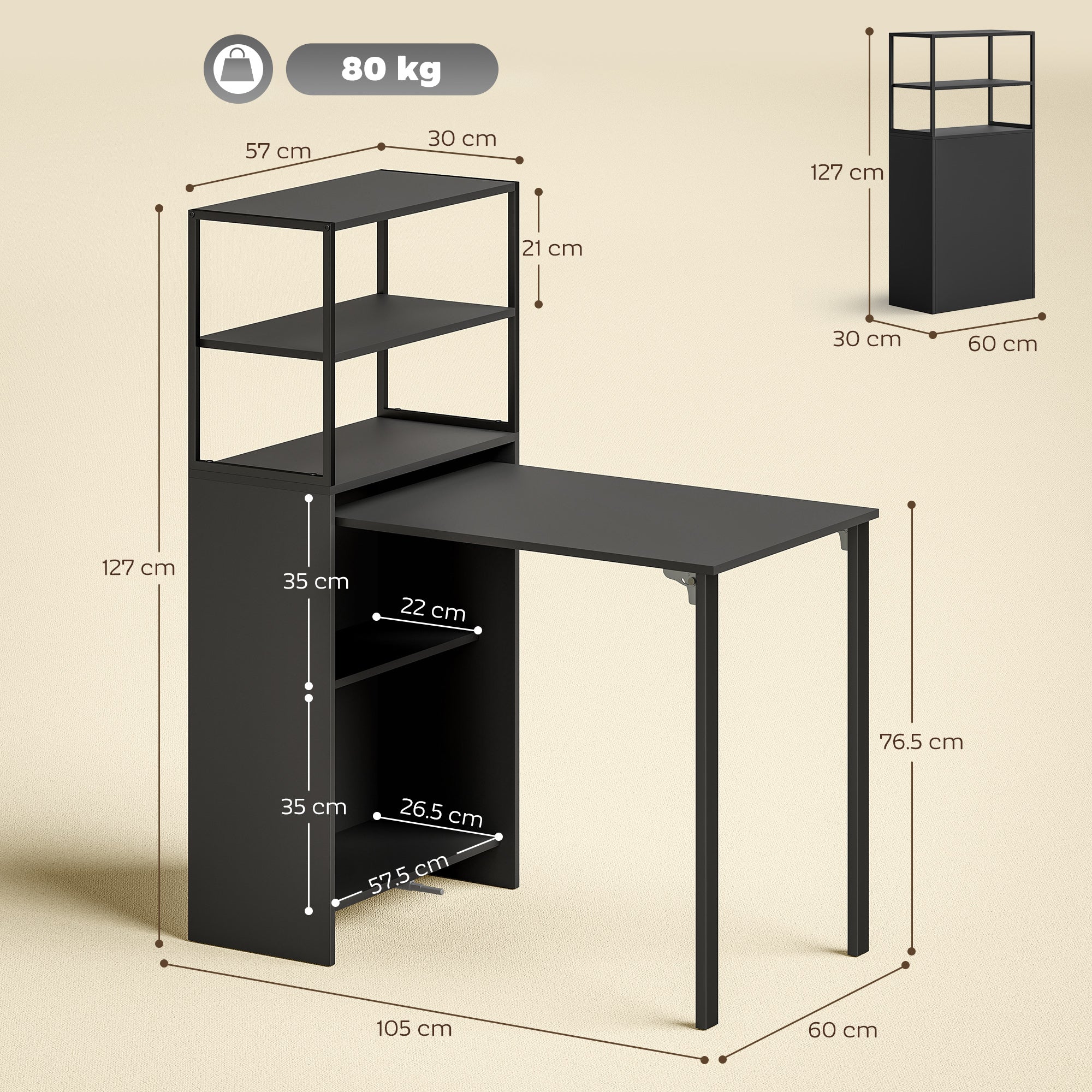 HOMCOM Folding Shelf and Work Table - Black 