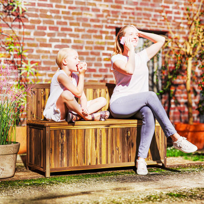 Outsunny Wood Storage Bench for Patio Furniture, Outdoor Garden Seating Tools, Brown 