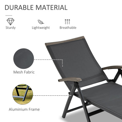 Outsunny Outdoor Folding Sun Lounger, 5-Position Adjustable Chaise Lounge Chair with Aluminium Frame for Patio, Pool and Garden, Grey 
