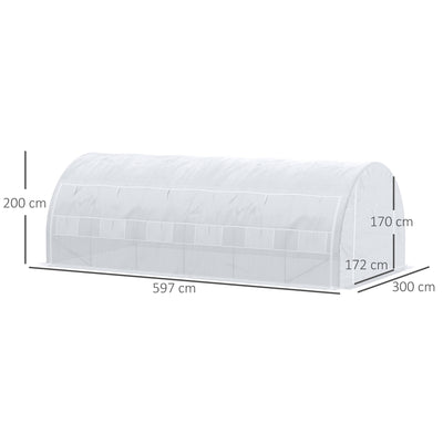 Outsunny 6 x 3 x 2 m Polytunnel Greenhouse with Roll-up Side Walls, Walk-in Grow House Tent with Steel Frame, Reinforced Cover, Zipped Door and 12 Mesh Windows for Garden, White 