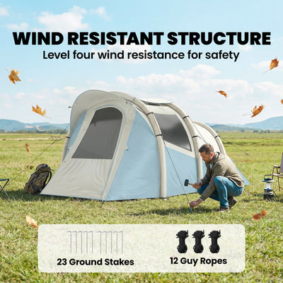 Outsunny Inflatable Camping Tent w/ Air Pump, Easy Setup 2-3 Person Blow Up Tent, Light Blue 