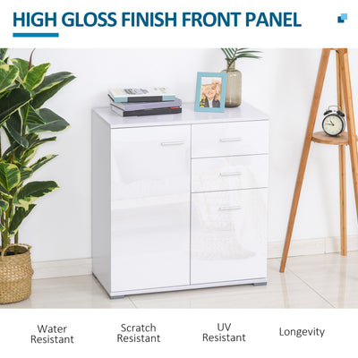 HOMCOM Modern High Gloss Sideboard Storage Cabinet Table Chest of Drawers for Bedroom Living Room Storage Furniture, White 