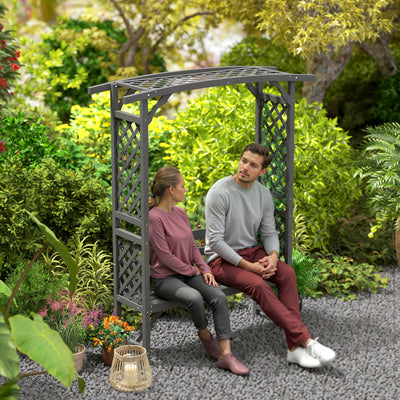 Outsunny Garden Bench, Wooden Garden Arbour with Seat for Vines/Climbing Plants, Grey 
