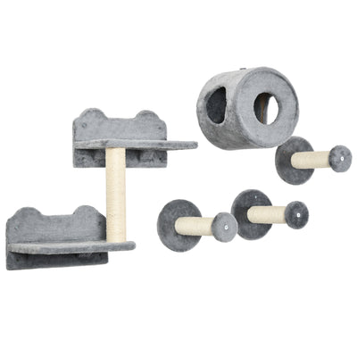 PawHut 5PCs Cat Wall Furniture with Perch, Cat House, Scratching Post 