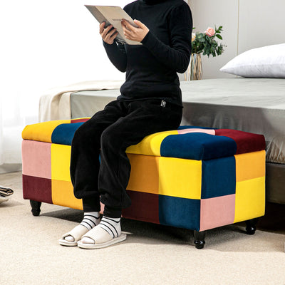 HOMCOM 114 x 47 x 47cm Velvet Storage Ottoman, Button-tufted Footstool Box, Toy Chest with Lid for Living Room, Bedroom, Multicoloured 