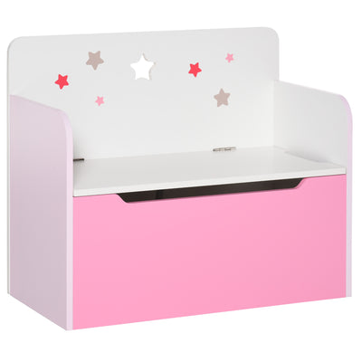 HOMCOM Kids Wooden Toy Box Children Storage Chest Bench Organiser Safety Hinge Bedroom Playroom Furniture Pink 