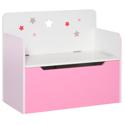 HOMCOM Kids Wooden Toy Box Children Storage Chest Bench Organiser Safety Hinge Bedroom Playroom Furniture Pink 