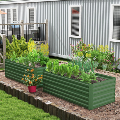 Outsunny Set of 2 Raised Beds for Garden, Galvanised Steel Outdoor Planters with Multi-reinforced Rods for Vegetables, Plants, Flowers and Herbs, 180 x 90 x 59 cm, Green 