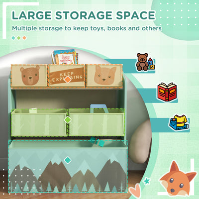 ZONEKIZ Kids Storage Unit, Toy Storage Organiser, with Six Fabric Bins, for Bedrooms, Playrooms, Nurseries - Green 