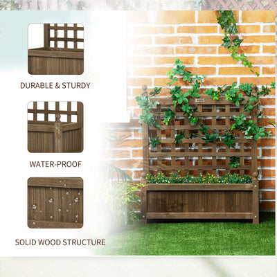 Outsunny Garden Planters with Trellis for Climbing Vines, Wood Raised Beds for Garden, Flower Pot, Indoor Outdoor, Brown 