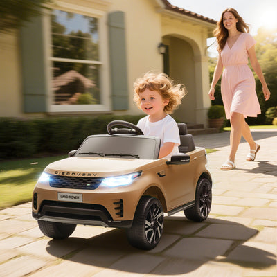 AIYAPLAY Land Rover Discovery Licensed 12V Kids Electric Car with Remote, 4 Wheel Suspension, Slow Start, Lights, Music, Khaki 