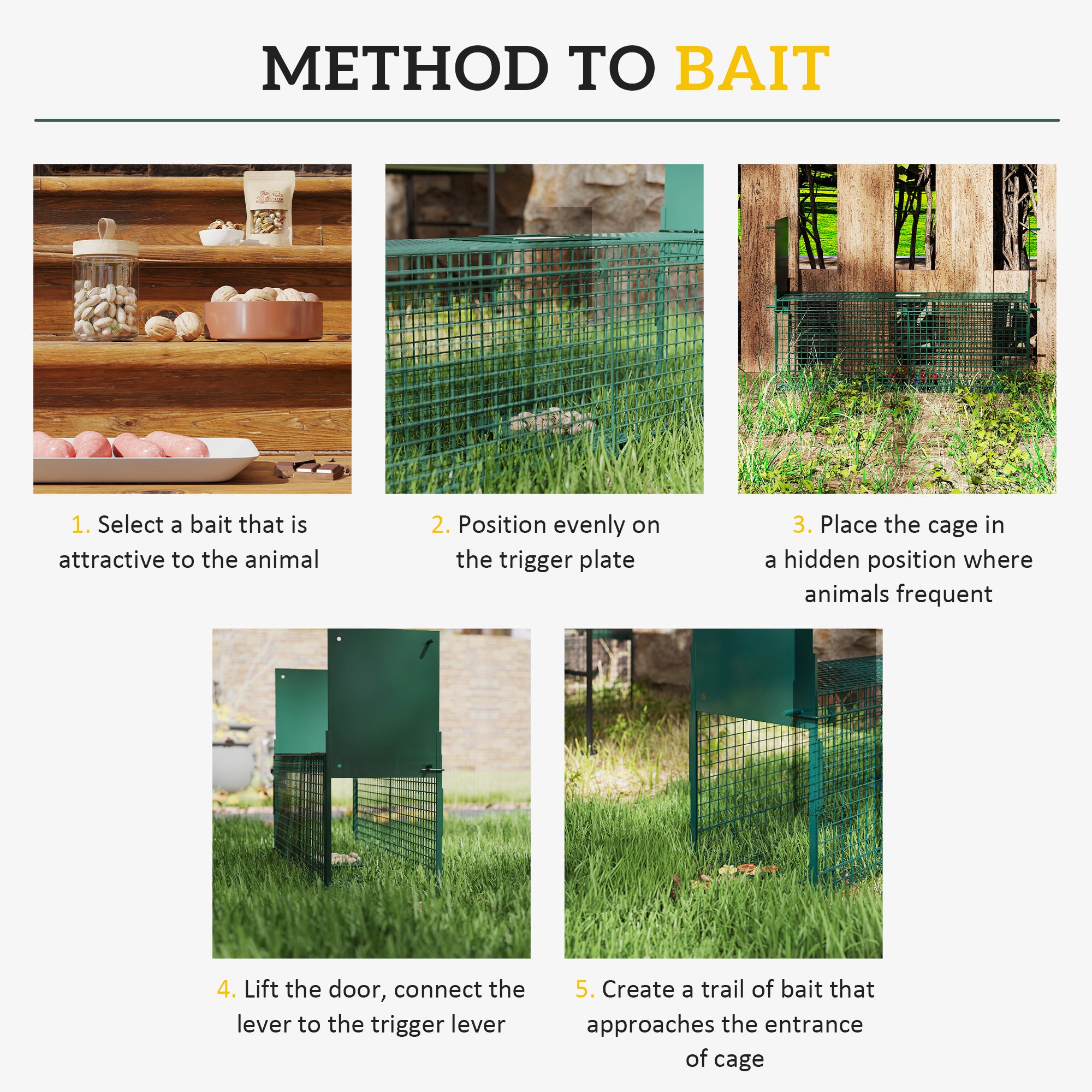 Outsunny Animal Trap Cage, Humane Rat Trap with Double Doors, Squirrel Trap for Indoors & Outdoors, Catch and Release Mice, Rats, Rodents, 60 x 18 x 20 cm, Green 