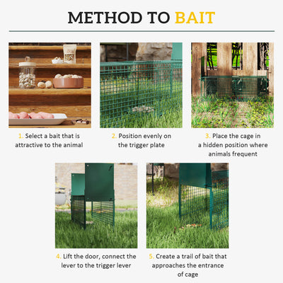 Outsunny Animal Trap Cage, Humane Rat Trap with Double Doors, Squirrel Trap for Indoors & Outdoors, Catch and Release Mice, Rats, Rodents, 60 x 18 x 20 cm, Green 