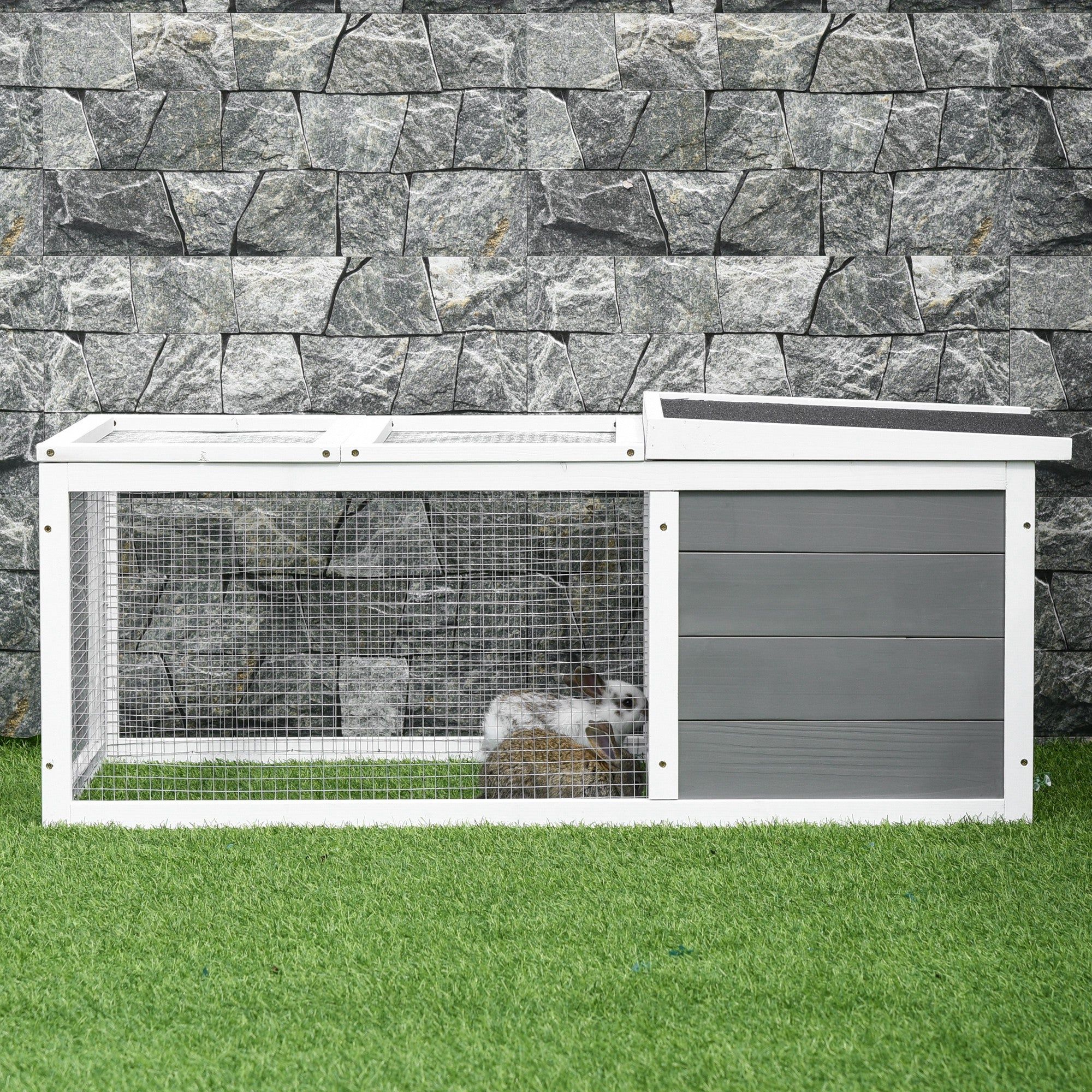 PawHut Rabbit Hutch Guinea Pig Hutch Wooden Small Animal Cage Rabbit Run Duck House with Openable Roof for Indoor Outdoor 115 x 66 x 47.5 cm 