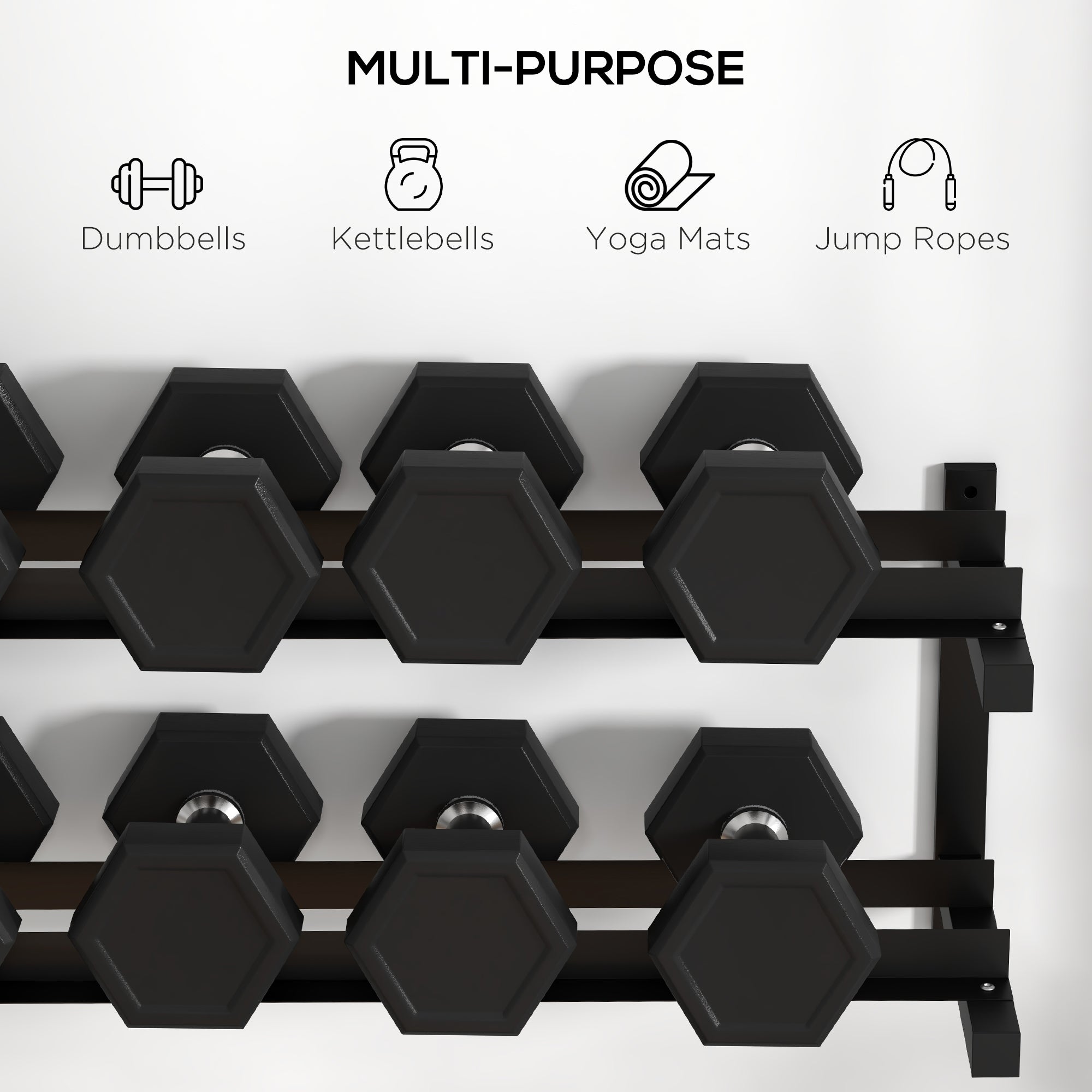 SPORTNOW Wall-Mounted Dumbbell Rack, 2-Tier Weight Stand, Space-Saving and Multi-Functional Steel organiser for Home Gym, Black 
