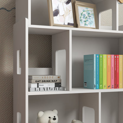 ZONEKIZ Three-Tier Toy Storage Shelf, Kids Bookcase, with Six Cubes, for Playroom, Bedroom - White 